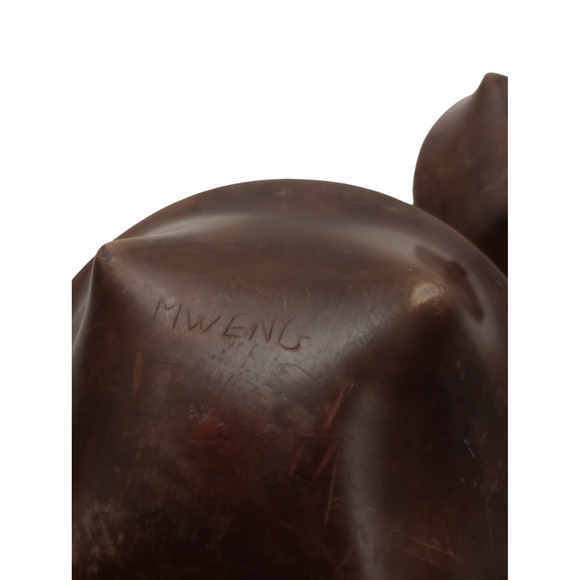 African Hand Carved Wooden Canister Artist Signed Mweng - Picture 4 of 8